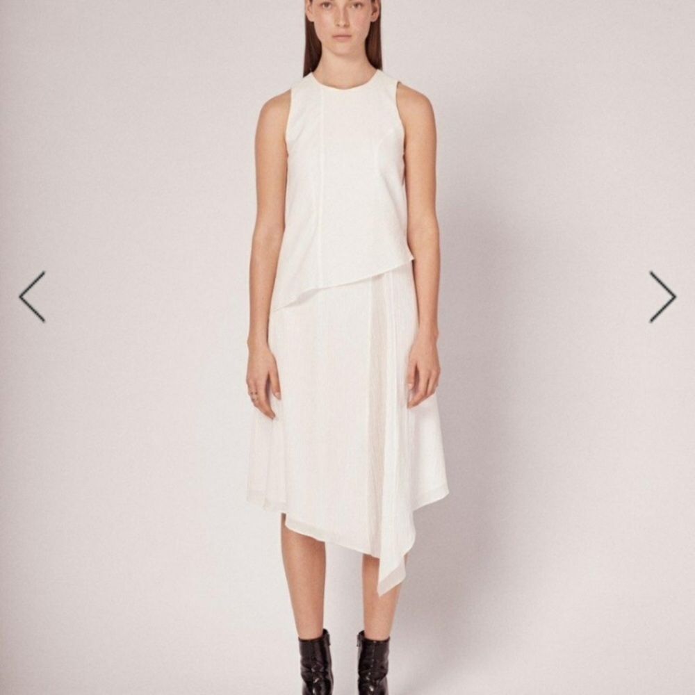 RAG & BONE WHITE 100% COTTON FERNAY LINED LAYERED ASYMMETRIC FRONT DRESS - Picture 3 of 12